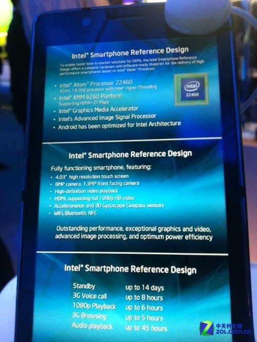 Atom2460 Intel安卓智能機亮相CES2012